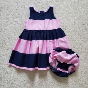 Ralph Lauren Baby Girls' Pink/Navy Striped Dress with Bloomers sz9m